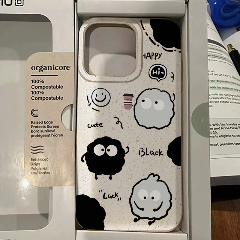 เคสโทรศัพท์มือถือ ซิลิโคน กันกระแทก ลายการ์ตูน Happy Coal Ball สําหรับ IPhone 15 14 13 12 11 7 8 Plus X XS XR 11 12 13 PRO Max