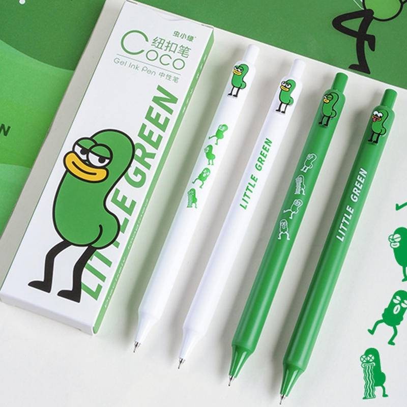 4 ชิ้น / กล่อง Kawaii การ์ตูนเล็ก ๆ น้อย ๆ สีเขียว Caterpillar หมึกสีดํา ปากกาเจล เครื่องเขียนนักเรียน โรงเรียน สํานักงาน อุปกรณ์เด็ก ของขวัญวันเกิด