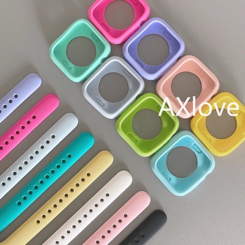 สายนาฬิกาข้อมือซิลิโคน พร้อมเคส สําหรับ Apple Watch Band ultra 2 49 มม. Series 9 45 มม. 44 มม. 41 มม. 40 มม.for i-Watch 8 SE 7 6 5 4