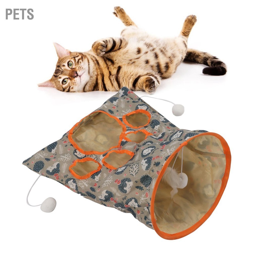 Pets ของเล่นอุโมงค์แมวพับกระดาษ 3 ชั้นแหวนอุโมงค์สัตว์เลี้ยงพร้อมลูกตุ๊กตาและเมาส์ตุ๊กตาพับได้สำหรับสัตว์เลี้ยง