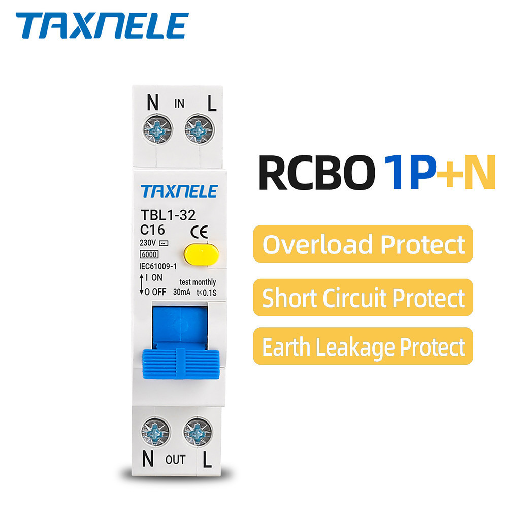 เบรกเกอร์วงจรอัตโนมัติ 18 มม. Mini 230V 50 60Hz RCBO 1P+N 6KA