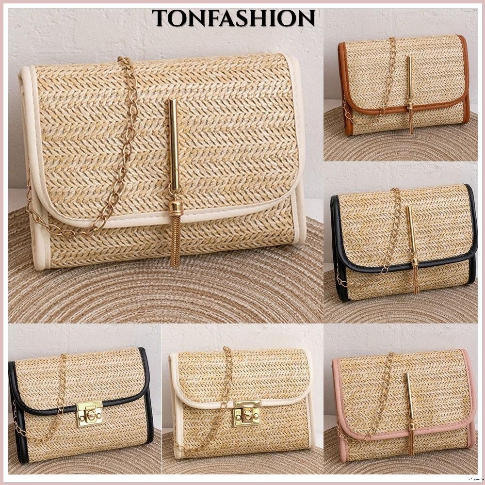 Tonfashion กระเป๋าถือ กระเป๋าสะพายไหล่ ฟางสาน แฟชั่นฤดูร้อน สําหรับผู้หญิง