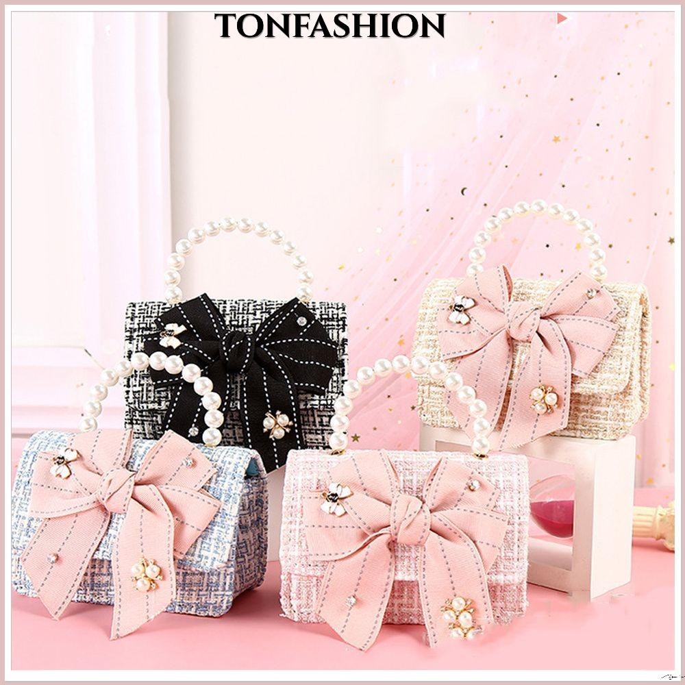 Tonfashion กระเป๋าสะพายข้าง ขนาดเล็ก ของขวัญ มุก กระเป๋าถือ โบว์ เด็ก กระเป๋าสะพายไหล่