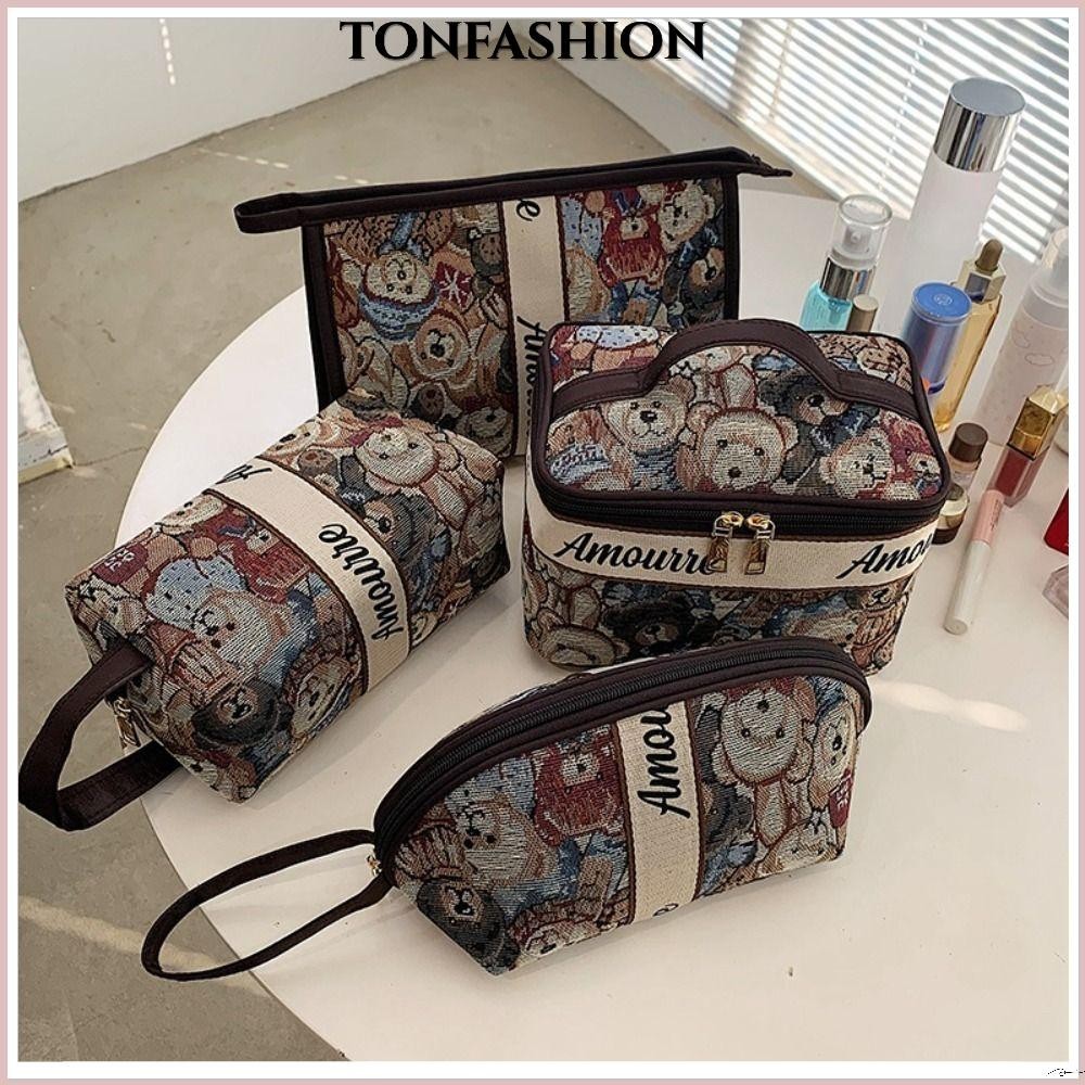 Tonfashion กระเป๋าเครื่องสําอาง ลายการ์ตูนหมีน่ารัก แบบพกพา ความจุขนาดใหญ่ สําหรับผู้หญิง