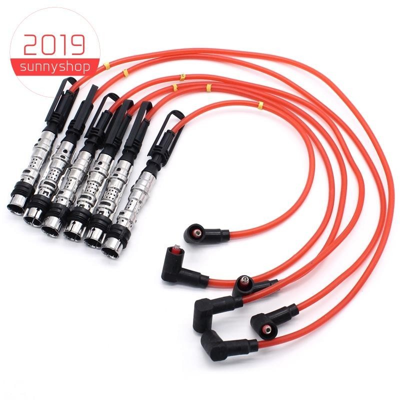 [sunnyshop2019] สายเคเบิลหัวเทียนคอยล์ สีแดง พร้อมตัวดึง สําหรับ Golf III Corrado VR6 2.8 2.9 AAA ABV 6 ชิ้น 021905409โฆษณา