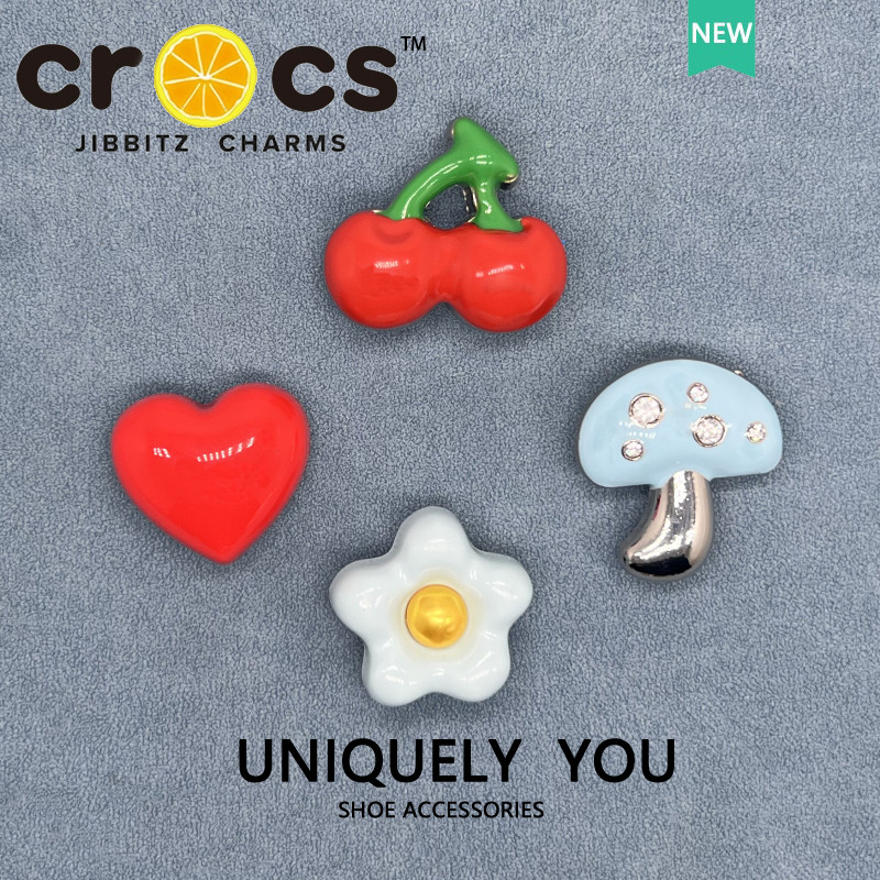 Jibbitz crocs หัวเข็มขัดโลหะ รูปหัวใจ เชอร์รี่ 3D อุปกรณ์เสริม สําหรับรองเท้า