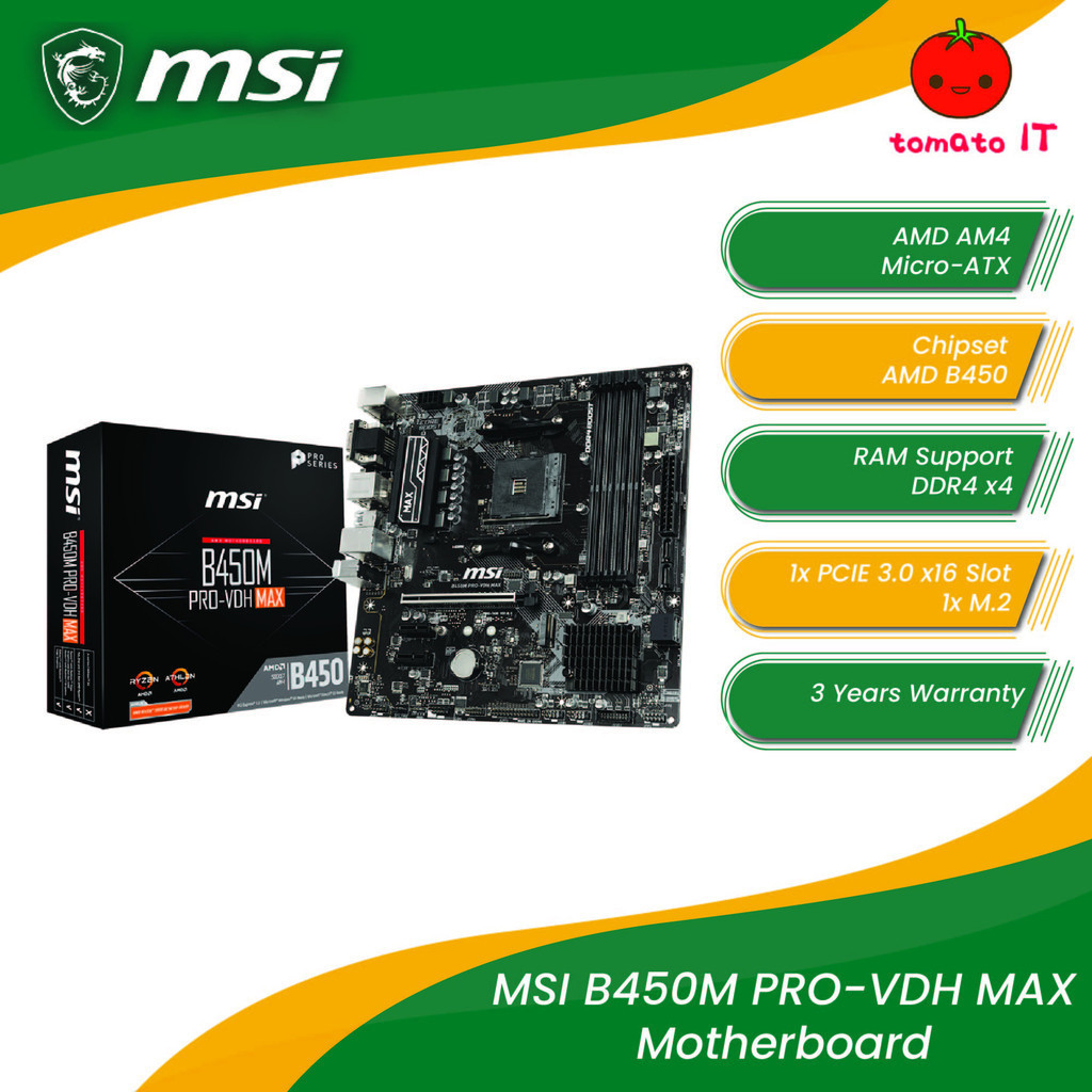 เมนบอร์ด MSI B450M PRO-VDH MAX AM4 Micro-ATX