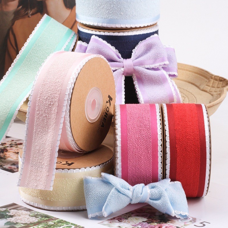 910 ซม./ม้วน 4cm ริบบิ้นลายปลาไหลขอบมุมสองหน้า ผ้าสำหรับบรรจุภัณฑ์ DIY โบว์ อุปกรณ์ตกแต่งผม