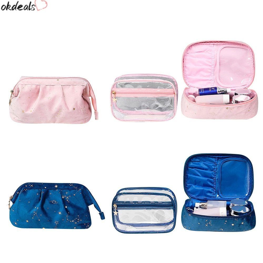กระเป๋าเครื่องสําอาง ผ้ากํามะหยี่ ขนาดใหญ่ จุของได้เยอะ สีทอง สไตล์นอร์ดิก