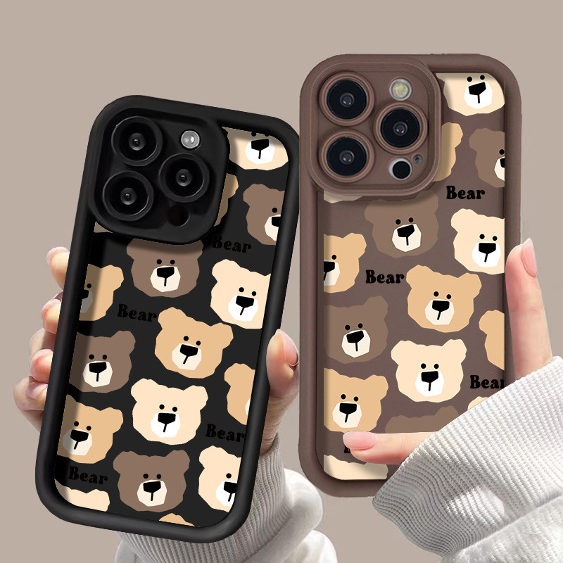 เคสโทรศัพท์มือถือแบบนิ่ม for IPhone 15 Plus 14 Pro Max 11 12 13 X XS XR 7 Plus 8Plus SE กันกระแทกแฟชั่นปิดบัง หมีน่ารัก