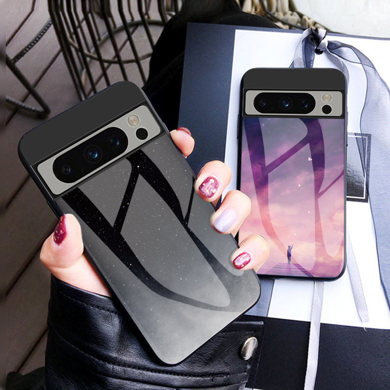 เคสโทรศัพท์มือถือกระจกนิรภัย ลายดวงจันทร์ และดวงดาว แฟนตาซี สําหรับ Google Pixel 8 7 6 Pro 6a 7a 5 4 3 XL 4a 4G 5a 5G