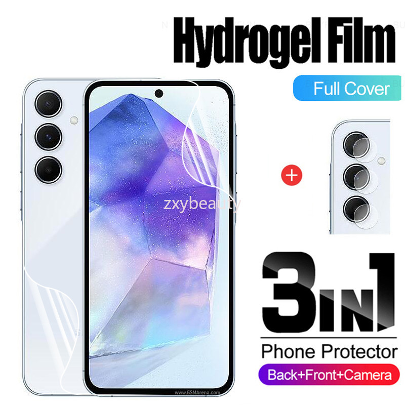 SAMSUNG 3in1 Soft Hydrogelฟิล์มสําหรับSamsung Galaxy A55 A35 A16 5G M55 2024 ฟิล์มด้านหลังสําหรับSamsungA55 SamsungA35 SamsungA16 LTE A16LTE 4Gกล้องเลนส์คลุมทั้งหมดป้องกันหน้าจอฟิล์มเลนส์