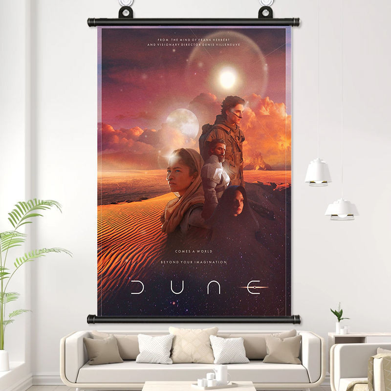 Dune โปสเตอร์หนังแขวนภาพวาดฟิล์มและโทรทัศน์ผ้าต่อพ่วงกันน้ำภาพวาดเลื่อนห้องนั่งเล่นห้องนอนตกแต่งภาพ
