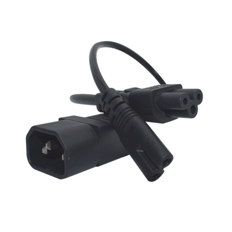 ซ้าย IEC320 C14 ถึง IEC320 C5 + IEC320 C7 อะแดปเตอร์ 3 เทอร์มินัลชายหญิงตัวเชื่อมต่อสายไฟ