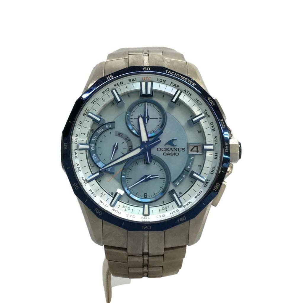 Casio นาฬิกาข้อมืออะนาล็อก สายสแตนเลส พลังงานแสงอาทิตย์ สีเงิน สีฟ้า สไตล์ญี่ปุ่น สําหรับผู้ชาย
