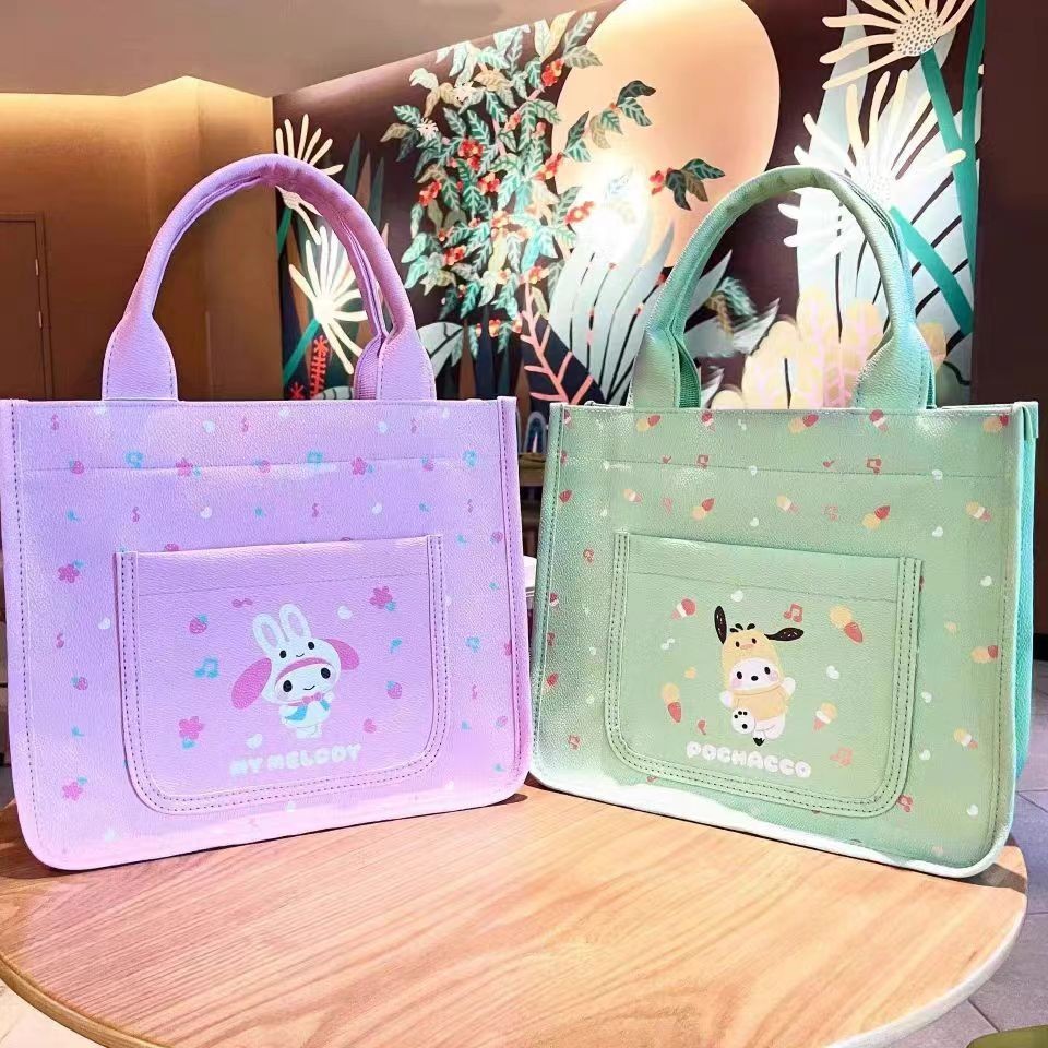 ซานริโอ Kuromi Hello Kitty Melody Pochacco Cartoon Tote กระเป๋าใส่อาหารกลางวันความจุสูงไหล่น่ารักกระเป๋าเครื่องสำอางกระเป๋า Commuter