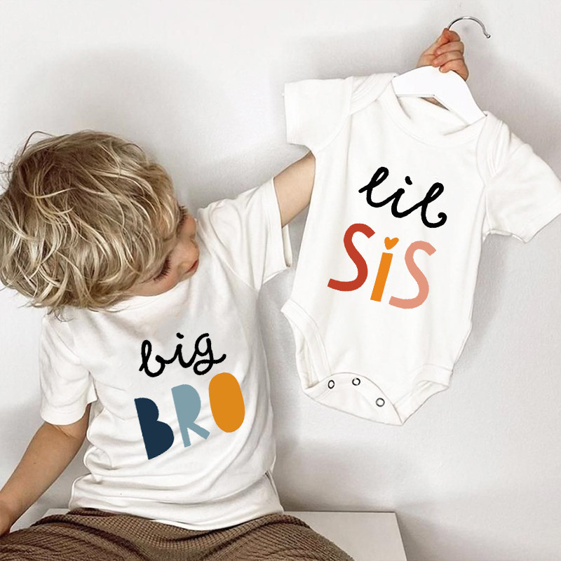 ชุดรอมเปอร์ แขนสั้น พิมพ์ลาย Big Brother Little Sister แฟชั่นฤดูร้อน สําหรับเด็กผู้ชาย และผู้หญิง