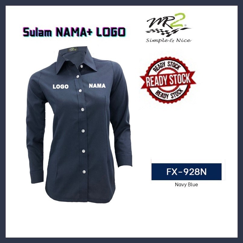 DARK BLUE KORPORATE SHIRT ตัดผู้หญิง LONG SLEEVE FX-928N. ผ้า OXFORD TYPE JENAMA MR.2