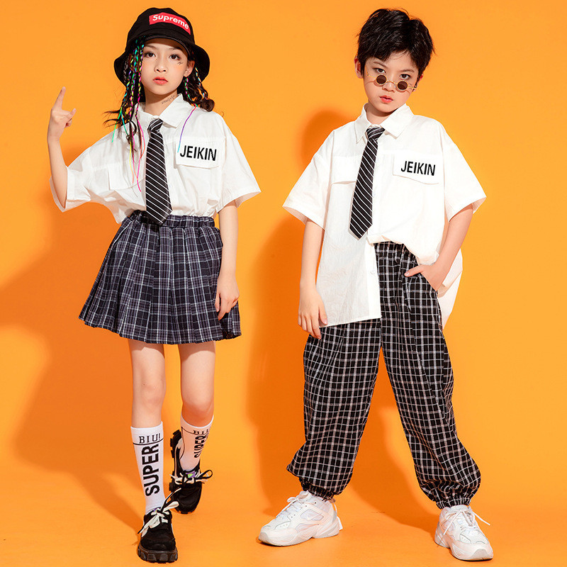 เสื้อยืดแขนสั้น สีขาว สไตล์ฮิปฮอป แฟชั่นฤดูร้อน สําหรับเด็กผู้ชาย และผู้หญิง เด็ก ชุดเชียร์ ฮิปฮอป แจ๊ส ชุด cover dance ชุดการแสดง hiphop ชุดซ้อม ชุดโคฟเวอร์ ชุดเต้น