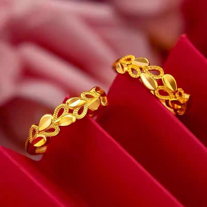 แหวนชุบทอง รูปใบไม้ หัวใจ สามารถปรับได้ เครื่องประดับ สําหรับผู้หญิง