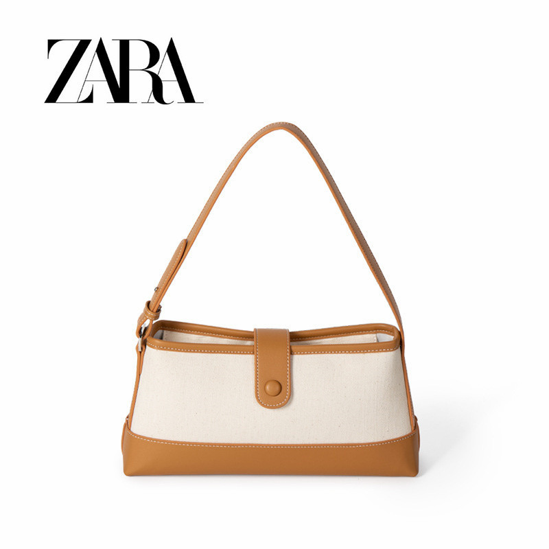 Zara กระเป๋าสะพายไหล่ลําลอง ผ้าแคนวาส แบบพกพา แฟชั่นสําหรับสตรี