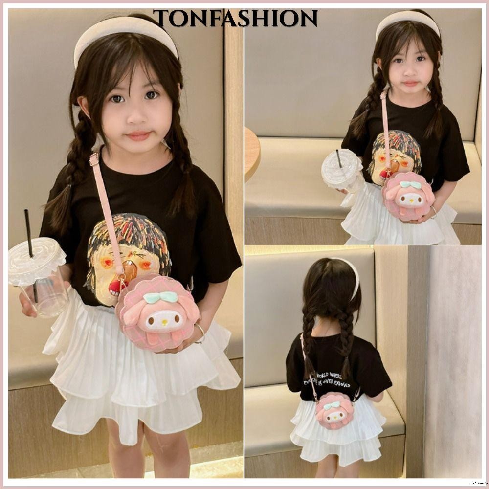 Tonfashion กระเป๋าสะพายไหล่ โพลีเอสเตอร์ ลายการ์ตูนหมีสตรอเบอร์รี่ คุโรมิ สําหรับเด็ก
