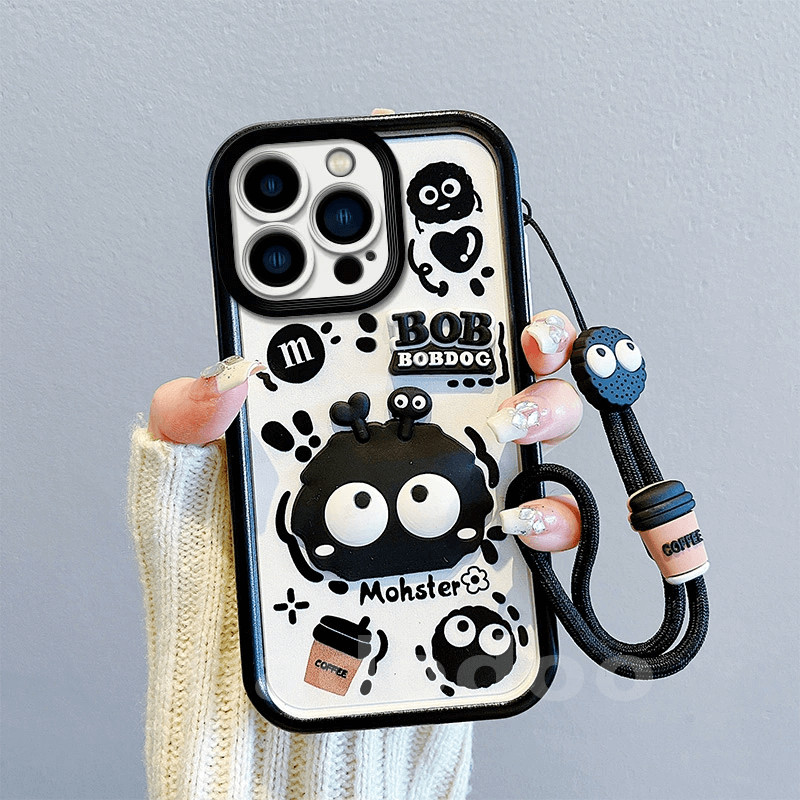 Casing OPPO A92 A72 5G A52 A33 A53 2020 A15S A15 A54 4G A55 A5 A9 A11K A12 A5S A7 A12E A3S A1 A83 F11 F9 Reno 6 Lite Realme 2 Pro Anti-drop Fine Hole Thick Edge Silicone Kuromi Doll Cartoon Black briquettes Strap Soft Phone Case 1JT 31 - รูปที่ 3