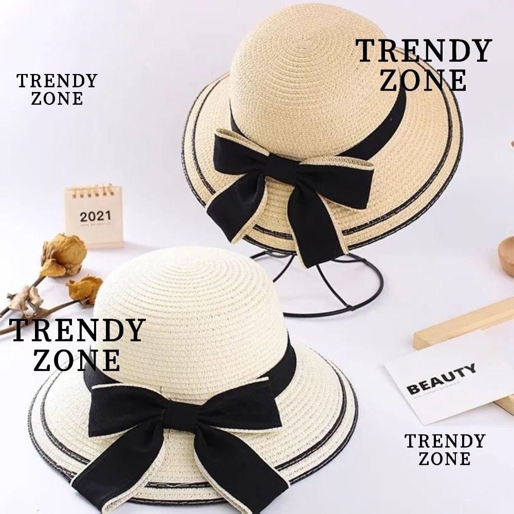 Trendyzone หมวกฟางสาน ประดับโบว์ กันแดด พับได้ เหมาะกับเดินชายหาด แฟชั่นฤดูร้อน สไตล์ชาวประมง สําหรับผู้หญิง