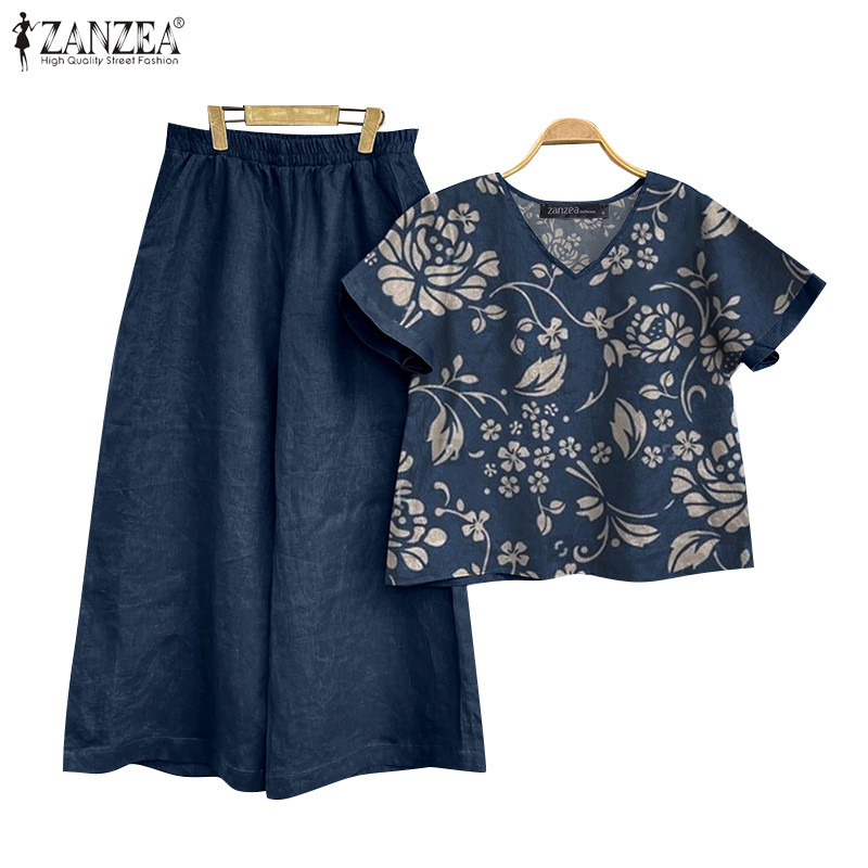 Zanzea เสื้อท็อป คอวี แขนสั้น พิมพ์ลาย สไตล์วินเทจ สําหรับผู้หญิง