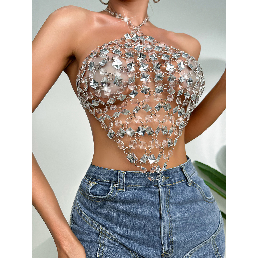 เสื้อโซ่อัญมณีดีไซน์เซ็กซี่ สไตล์ไนท์คลับสุดหรู รุ่น 21020 - รูปที่ 3
