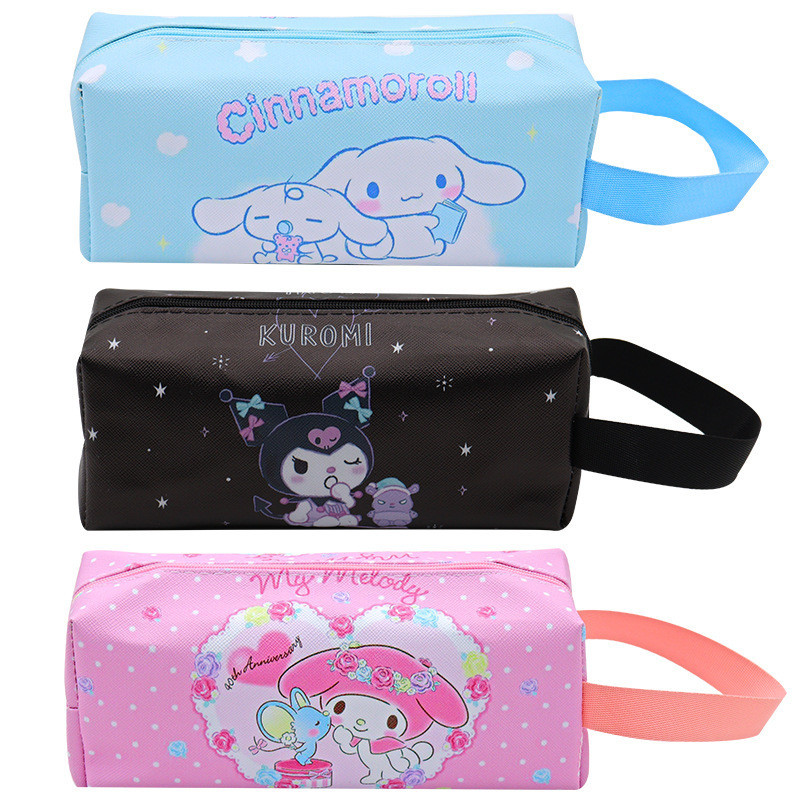 กระเป๋าดินสอ หนัง PU แต่งซิป ขนาดใหญ่ จุของได้เยอะ ลาย Sanrio Kuromi Cinnamoroll Melody น่ารัก เหมาะกับนักเรียน สําหรับใส่เครื่องเขียน