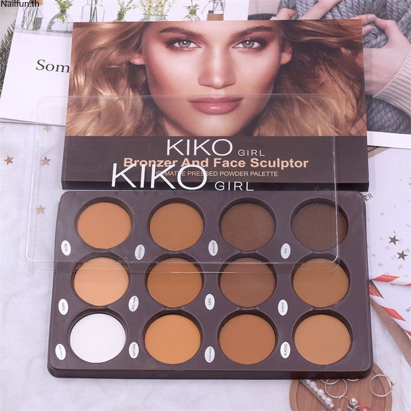 COD Kiko Matte Face Repair พาเลทแต่งหน้า Pearlescent Natural Delicate Makeup Palette Face Contour พาเลทอเนกประสงค์แต่งหน้า 12 สี