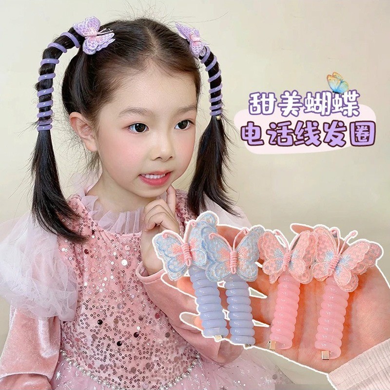 แฟชั่นเกาหลี ใหม่ น่ารัก ยืดหยุ่นสูง เด็กผู้หญิง ผีเสื้อ สายโทรศัพท์ หางม้า ยางรัดผม เครื่องประดับผม