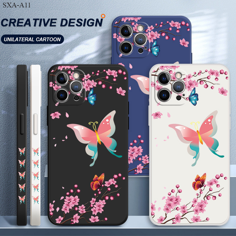 Compatible With Samsung Galaxy A11 A21S A31 A51 A71 A12 A32 A42 A7 2018 4G 5G เคสซัมซุง สำหรับ Peach Blossoms Butterflys เคส เคสโทรศัพท์