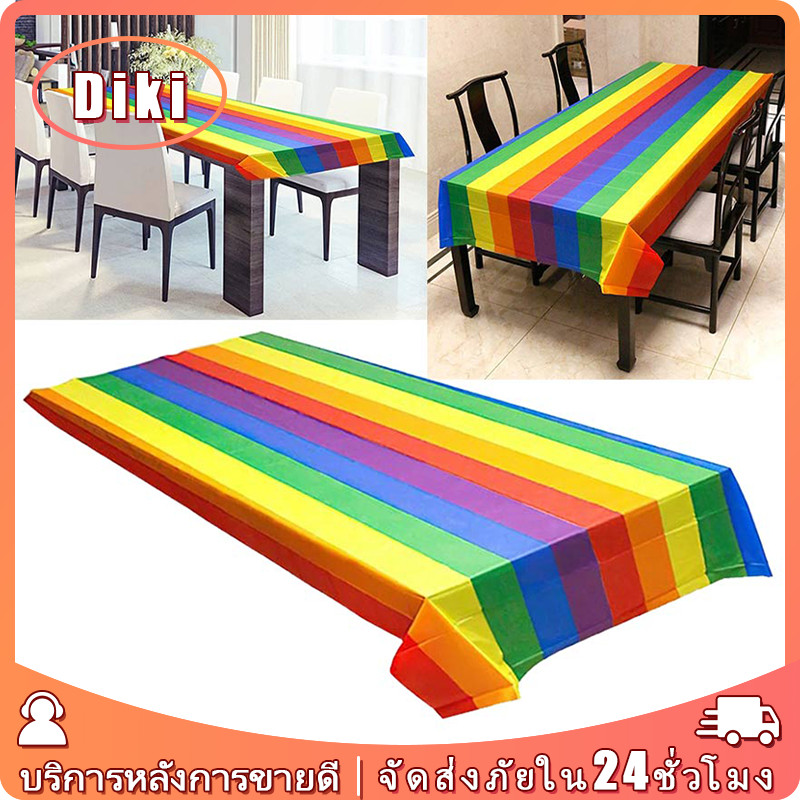 ผ้าคลุมโต๊ะสีรุ้ง ทรงสี่เหลี่ยมผืนผ้า แบบใช้แล้วทิ้ง สําหรับตกแต่งโต๊ะในงาน