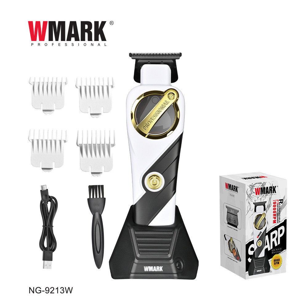 Wmark NG-9213W มอเตอร์ลอยแม่เหล็กพร้อมฐาน กรรไกรแกะสลัก ชาร์จปัตตาเลี่ยนผม DLC หัวตัด