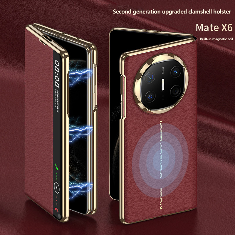 ชุบกรอบกระเป๋าสตางค์หนังแท้เคสโทรศัพท์สําหรับhuawei Mate X6 5Gสมาร์ทDormancyดูWindowsฝาครอบที่มีแหวนแม่เหล็กในตัว