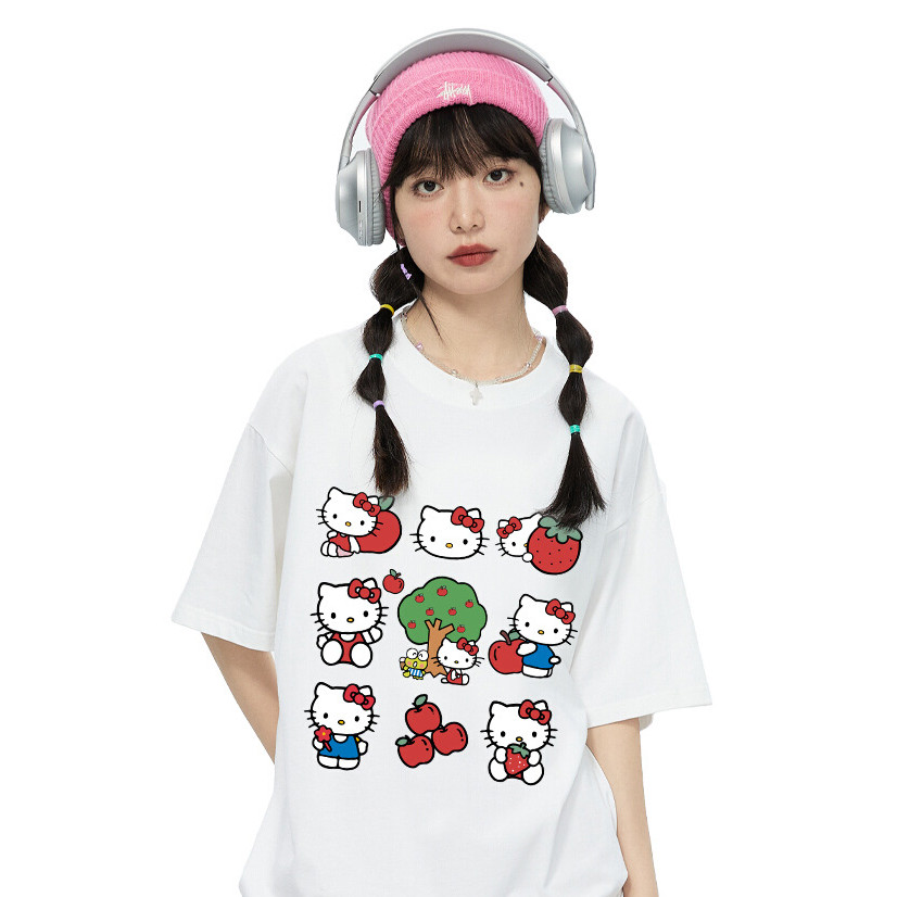 พร้อมส่ง🚀เสื้อยืดแขนสั้นพิมพ์ลายแมวการ์ตูนสำหรับผู้หญิงฤดูร้อนใหม่หลายสีแนวโน้มหลวมผ้าฝ้ายแท้แนวโน้มแฟชั่นoversize