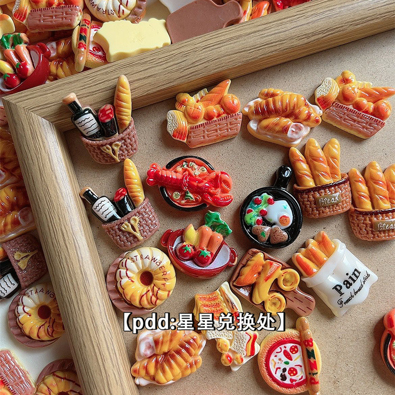 [100 ชิ้น] อุปกรณ์ DIY เรซิน อาหารจำลองขนาดเล็ก เล่นกุ้ง บาแกตต์ พิซซ่า ถ้วยครีม ชาร์มรองเท้า อุปกรณ์เครื่องประดับ DIY วัสดุทำมือ DIY