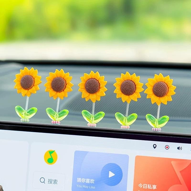 5ชิ้นดอกทานตะวันรถแดชบอร์ดรถจักรยานยนต์,ตกแต่งคอมพิวเตอร์สั่นดวงอาทิตย์ดอกไม้ หัวกลม ตกแต่งรถสําหรับผู้หญิง,สําหรับสาวน่ารักรถภายในโต๊ะเครื่องประ - รูปที่ 5