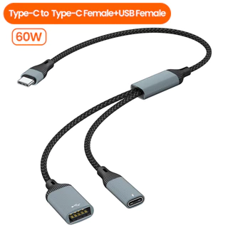 Twitch PD60W Fast สายชาร์จประเภท C ชาย Multi Type-C/USB หญิง Transfer Splitter อะแดปเตอร์ OTG การขยายการส่งข้อมูล 35 ซม.