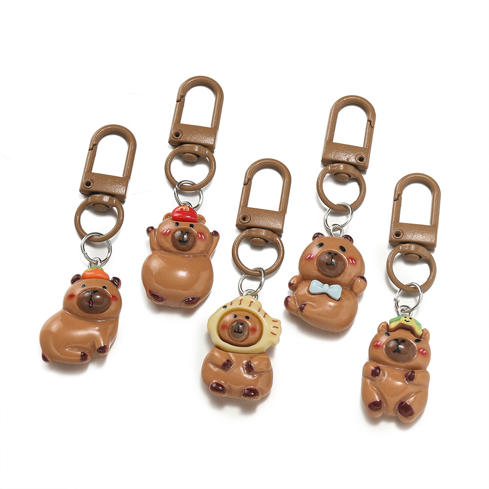 พวงกุญแจการ์ตูนคาปิบาราเรซิ่น ตะขอก้ามปู 1ชิ้น ของขวัญวันวาเลนไทน์-วันหยุด