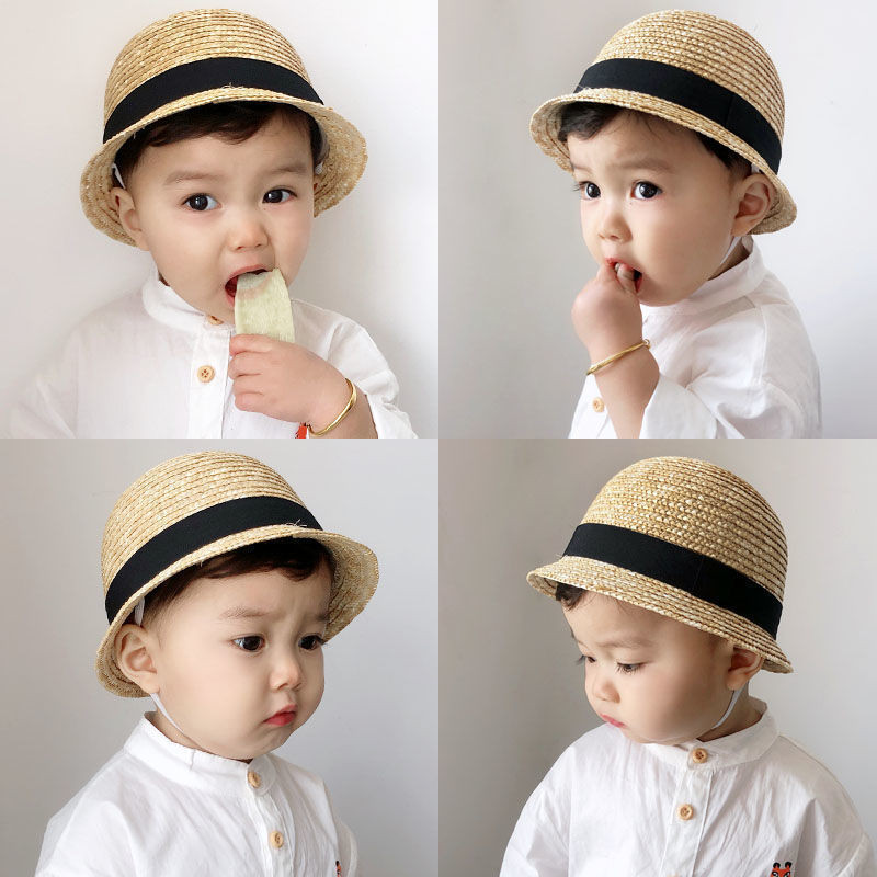 ทารกหมวกฟางฤดูร้อนเด็กน่ารักโดมหมวกด้านบน