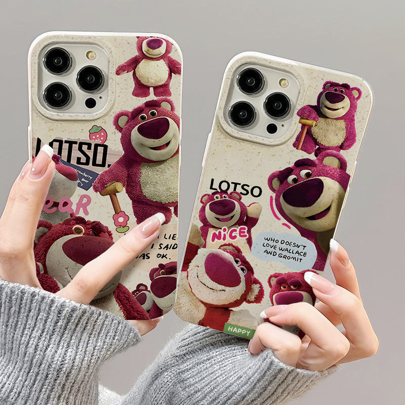 สำหรับ iPhone11 13 For เคสไอโฟน14 15 12 Pro Max X XS XR 6 7 8 14 15Plus 12 13MINI ตลกสตรอเบอร์รี่หมีรุ่น กรณีซิลิโคนนุ่ม