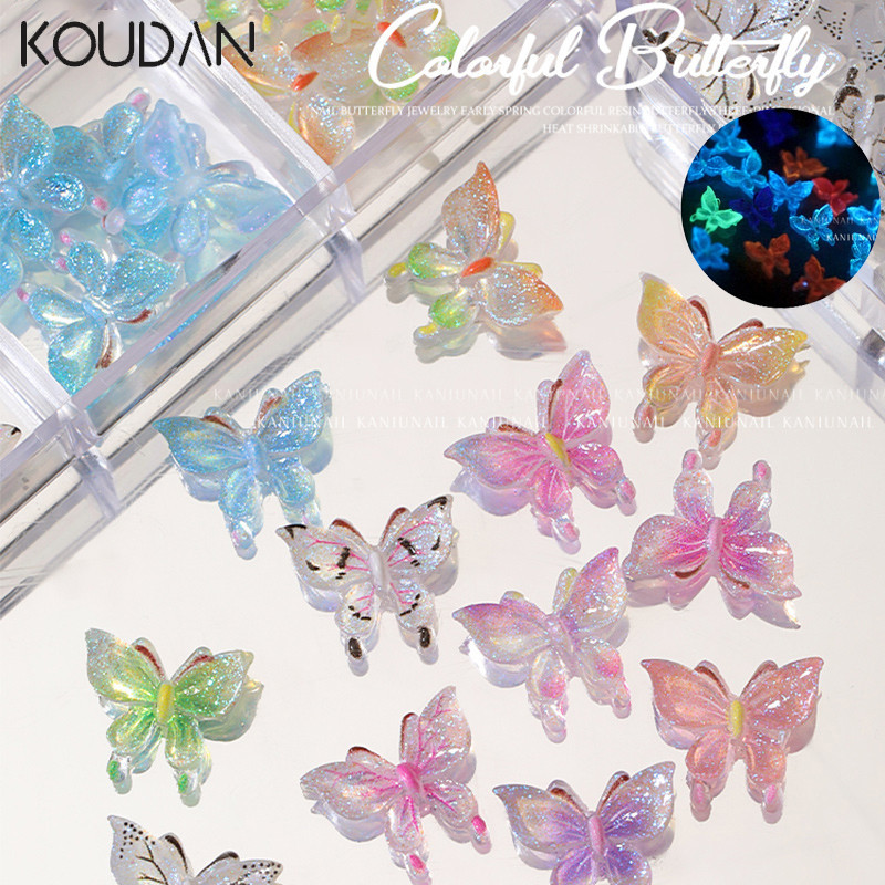 Koudan ผีเสื้อเรืองแสง ไล่โทนสี สําหรับตกแต่งเล็บ DIY 50 ชิ้น