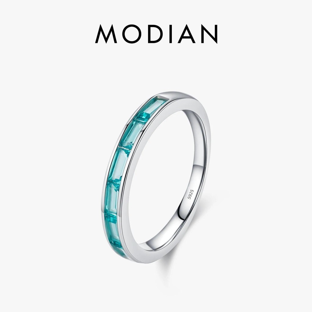 Modian แหวนเงินแท้ 925 ประดับเพทาย สีเขียวมรกตน่ารัก เครื่องประดับ สําหรับผู้หญิง