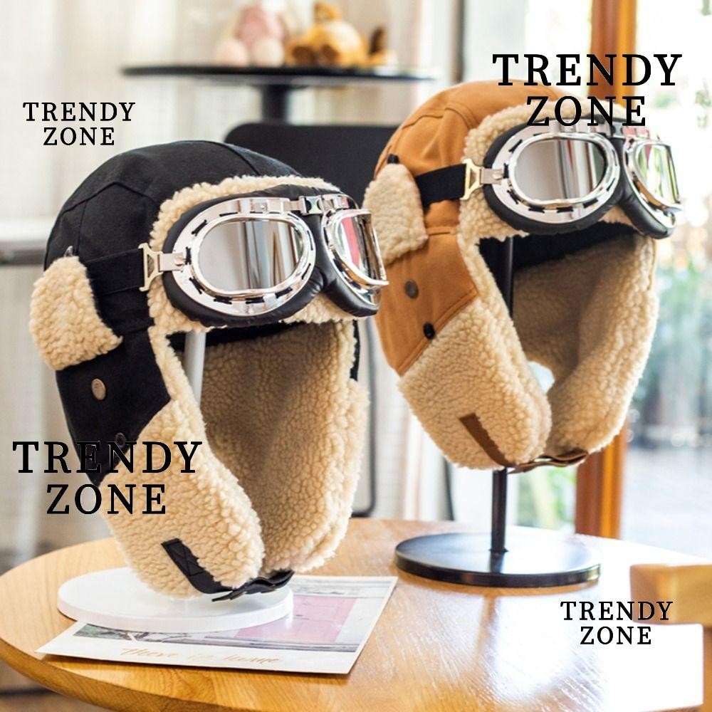 Trendyzone หมวกผ้าใบ ผ้าแคชเมียร์ แบบหนา ป้องกันดวงตา กันลม ให้ความอบอุ่น สําหรับเล่นสกี