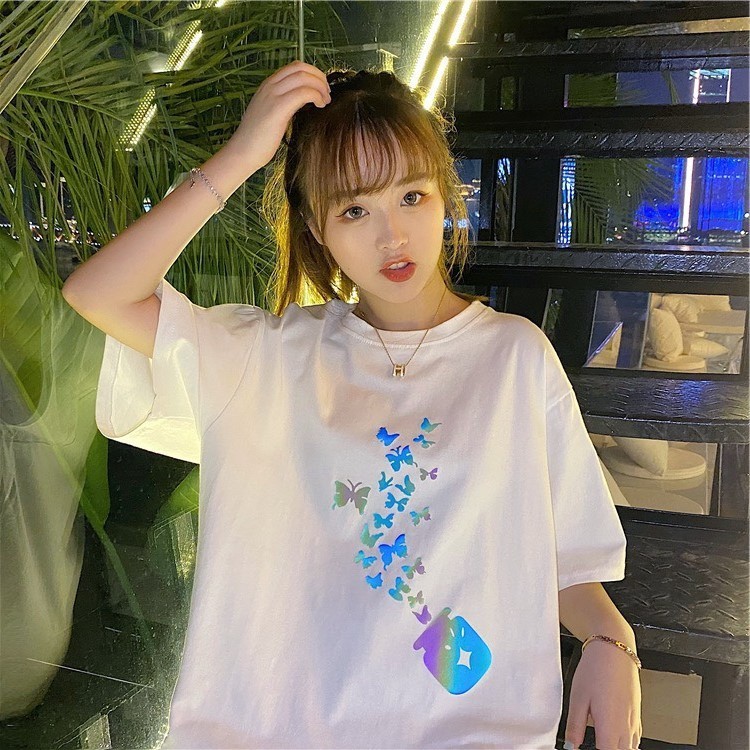 MAO SHOP เสื้อยืด สะท้อนแสง Oversize ผ้าCotton 100% แฟชั่นสไตล์เกาหลี T-Shirt