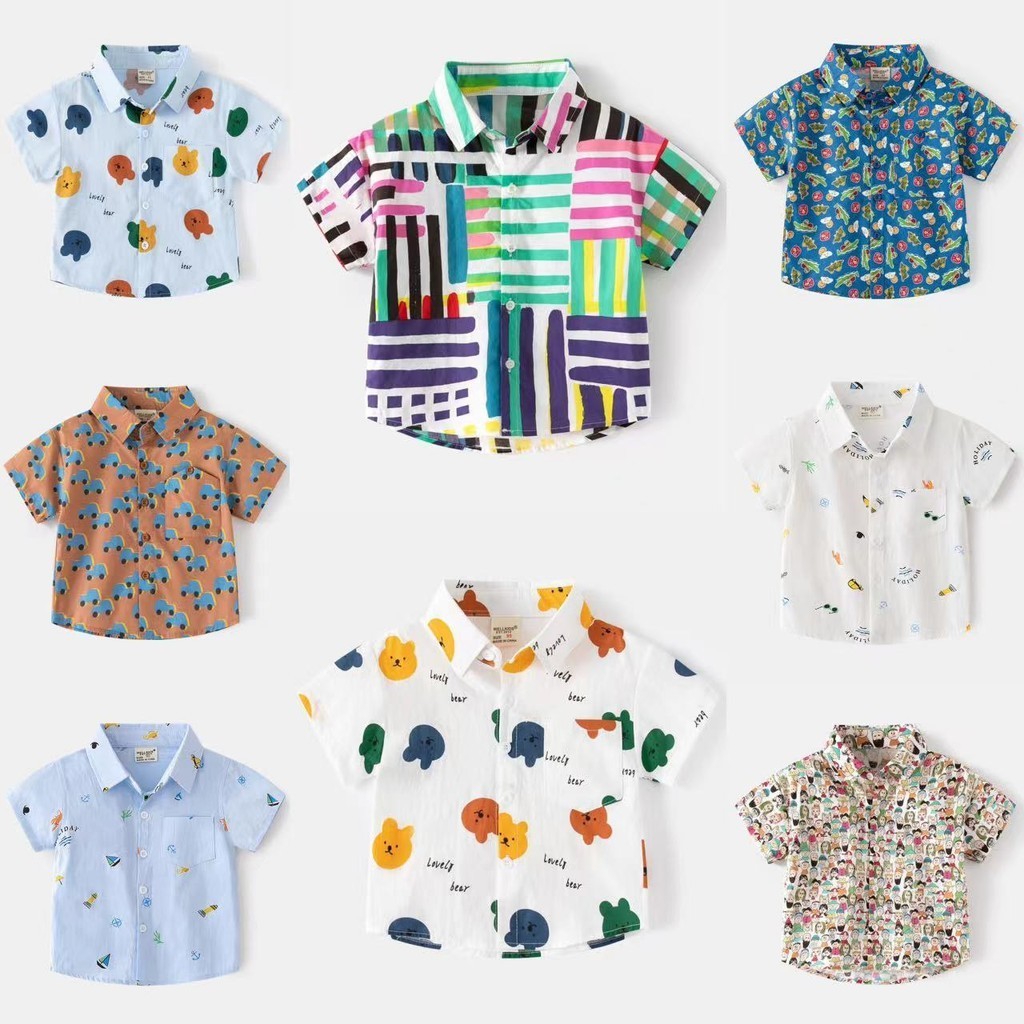 ใหม่ เสื้อเชิ้ตแขนสั้น พิมพ์ลายการ์ตูน แฟชั่นฤดูร้อน สําหรับเด็กผู้ชาย 2024 2024 20