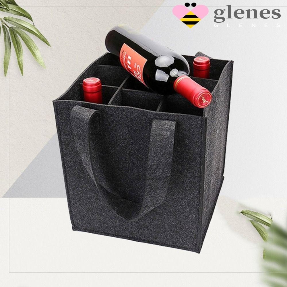 Glenes กระเป๋าใส่ขวดไวน์ แบบสักหลาด พับได้ ซักล้างได้ สีเทา 6 ขวด